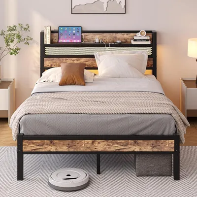 Metallbett 140x200 cm mit Stauraum, LED und USB-Ladestation