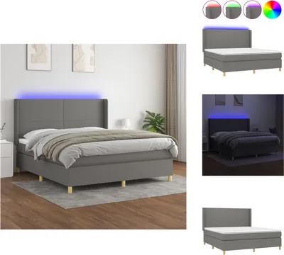 Produktbild von vidaXL Boxspringbett mit Matratze & LED Dunkelgrau 180x200 cm Stoff -  Betten & Bettgestelle