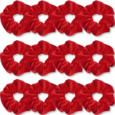 Image de Élastiques à cheveux en velours, couleur rouge, lot de 12, pour femmes et filles