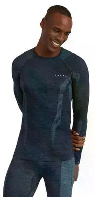 Image de T-shirt de sous-vêtement technique pour hommes FALKE, modèle Wool-Tech, col rond, manches longues, en laine