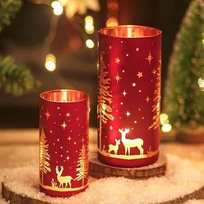 Produktbild von Unyqoos® 3er-Set Glas-Teelichthalter mit Rentier‑Motiv – festliche Weihnachtsdekoration, vergoldete Innenfläche, für Teelichter & Votivkerzen