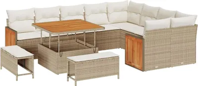 Image de Ensemble de canapés de jardin vidaXL, 13 pièces, 11 places, beige et crème