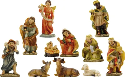 Produktbild von Krippenfiguren Set, Polyresin, 5 cm, handbemalt, 11 Teile für Weihnachtskrippe