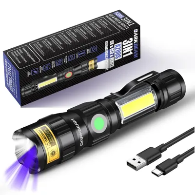 Immagine prodotto di Torcia UV da 365nm, ricaricabile tramite USB, torcia LED multifunzione 3 in 1, luce nera