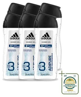 Obrázok produktu pre 6 kusov gélu na sprchovanie a šampónu 2 v 1 Adidas Adipure – 250 ml – balenie