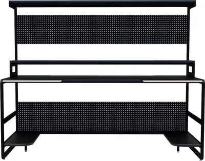 Produktbild von Möbilia Schreibtisch | mit Ablagen und Obergestell | MDF und Metallgestell | B 180 x T 70 x H 148 cm | 12020094 | Serie SCHREIBTISCH