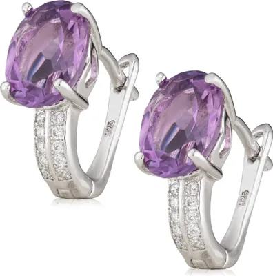 Produktbild von Silber 925 Damen Ohrringe Solitär echt Amethyst Rund 9,1mm anlaufgeschützt
