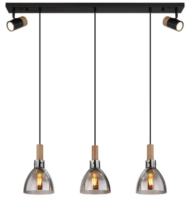 Produktbild von Pendelleuchte, 5-flammig, Metall Rauchglas, schwarz, L 95 cm