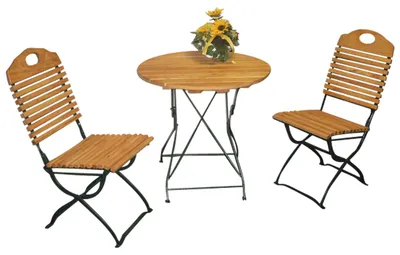 Produktbild von Gartengarnitur Sitzgruppe 9020F Tisch Stuhl 3-teilig, Flachstahl grün + Robinie, klappbar