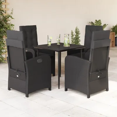 Produktbild von Design 5-tlg. Garten-Essgruppe mit Kissen Schwarz Poly Rattan, Gartenmöbel-Sets 2024 Neu