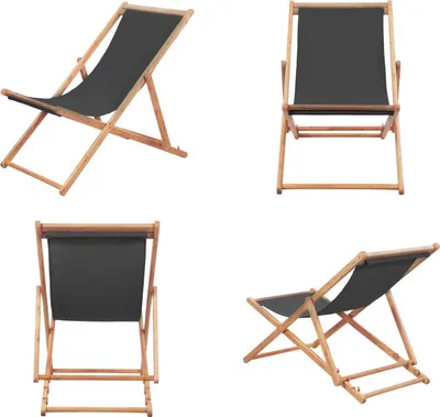 Produktbild von vidaXL Klappbarer Strandstuhl Stoff und Holzrahmen Grau - Strandstuhl - Strandstühle - Campingstuhl - Campingstühle
