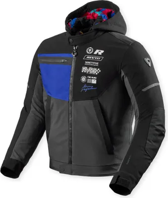 Image de Veste textile imperméable Revit H2O pour moto, noire/bleue, taille S