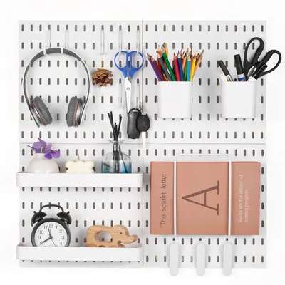Obrázok produktu pre VEVOR nástenka na náradie, 28 x 28 cm, sada 4 ks, plastový nástenný organizér na kolíčky do garáže, na uskladnenie náradia, do kuchyne, obývačky, remeselnej dielne, do domácnosti, biely