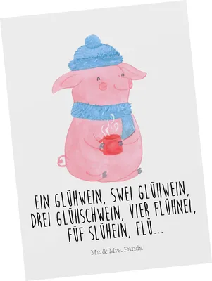 Produktbild von Mr. & Mrs. Panda Ansichtskarte Schweinchen Glühwein - Weiß - Geschenk, Kunstkarten, Weihnachten, Weihnachtsmarkt, Grußkarte, bildkarte, Spruch, Postkarten, Ansichtskarten