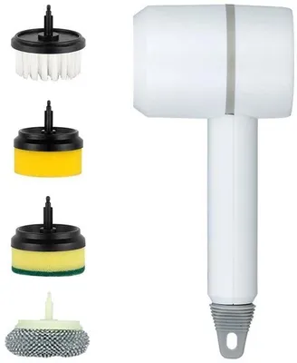 Obrázek produktu pro Elektrický čisticí kartáč, bezdrátový, nabíjecí, s 4 vyměnitelnými hlavicemi, rotační čisticí kartáč pro koupelnu, kuchyň, dlaždice, podlahy, auto (bílá barva)