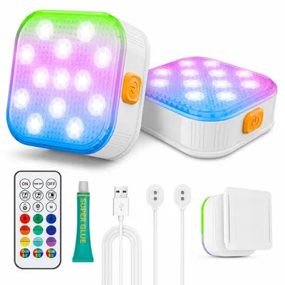 Produktbild von LED Poollicht 2er Set, RGB Unterwasserlampe IP68, Poolbeleuchtung mit Fernbedienung, 16 Farben, Magnet USB Aufladung für Schwimmbad Whirlpool