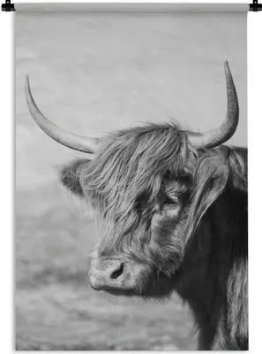 Produktbild von MuchoWow® Wandteppich Wandbehang Schottischer Highlander - Tiere - Schwarz - Weiß 60x90 cm Tapisserie Dekoration Wandtuch - Foto-Teppich - Abwaschbar