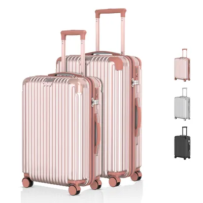 Image de Voyagoux® - Ensemble de voyage M/L - Valises - 2 pièces - Valise de voyage à roulettes - Or rose - Serrure TSA