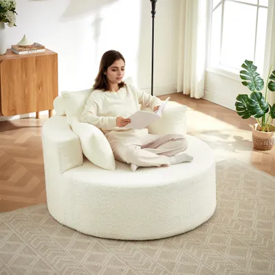 Image de Fauteuil individuel en chenille, mousse, montage facile, fauteuil-lit pour le salon, beige