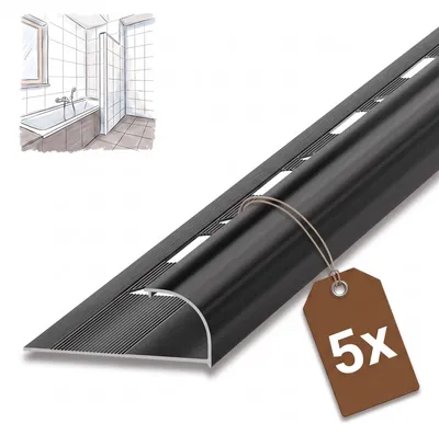 Produktbild von Dalsys 5x Fliesenschiene Viertelkreisprofil 2,5m x 10mm Schwarz Alu