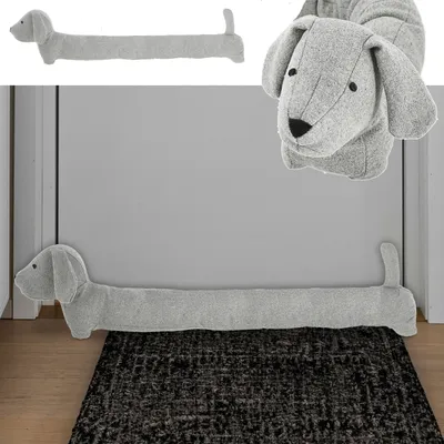 Produktbild von Zugluftstopper Hund hellgrau 85x20x10cm Polyester Luftzugstopper Türstopper Zugluftrolle Windstopper