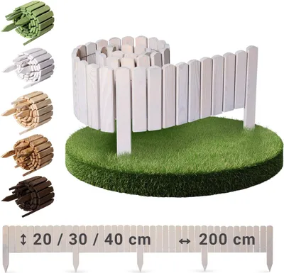 Produktbild von BOOGARDI Beeteinfassung Holz · Grau 30cm hoch x 200cm lang · Rasenkante in 18 Designs Beetbegrenzung Steckzaun Beetumrandung Rollzaun Beet Zaun