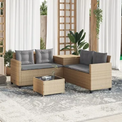 Image de Maison Exclusive - Canapé de jardin en L avec table et coussins en polyrotin beige