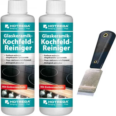 Produktbild von HOTREGA 2x Glaskeramik Kochfeld Reiniger 250 ml SET + Kochfeldschaber