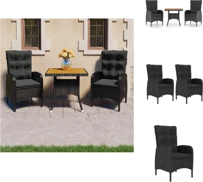 Produktbild von vidaXL 3-tlg. Garten-Essgruppe Poly Rattan und Akazienholz Schwarz -  Gartenmöbel-Sets
