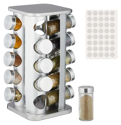 Kräuterkarussell mit 20 Gläsern, 360° drehbar, Edelstahl, silber