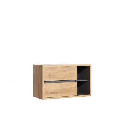 Produktbild von Badezimmerschrank Unter Waschbecken 100 Cm 2 Schubladen Eiche Graphit Loft