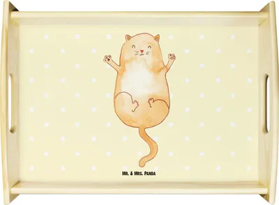 Produktbild von Mr. & Mrs. Panda Tablett Katze Umarmen - Gelb Pastell - Geschenk, aus holz, serviertablett, Dekotablett, Freundin, Cat, Cats, Deko, Katzen