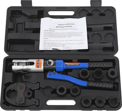 Immagine prodotto di Pinza idraulica per tubi da 10 tonnellate - Strumento manuale per crimpare - 8 ganasce di crimpatura da 16 a 32 mm - Profilo a U e a T - Con custodia - Per impianti elettrici