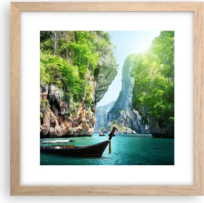 Produktbild von Gerahmtes Poster - Rahmen in heller Eiche - Boot Klippen Natur Felsen - 30x30 cm - Wand Bild - Wanddeko - Wandbilder - Wandposter - Bilderrahmen - Bilder - Kunstdruck - Wandbild - P2NAC30x30-2787