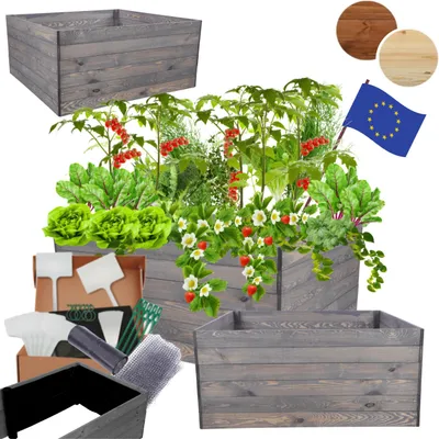 Produktbild von MODO24 Hochbeet Holz, Pflanzkasten, Massivholz, Kiefer, Kräuterbeet, Blumenkasten, Garten, Terrasse, 54x103x100 cm, Grau, ZP06