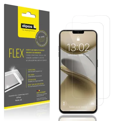 Produktbild von 2x Schutzfolie für GFive Note 25 Folie, 100% Displayabdeckung, dipos Flex