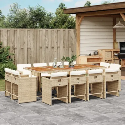 Image de Maison Exclusive - Ensemble à manger de jardin et coussins 13 pcs beige