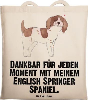 Produktbild von Mr. & Mrs. Panda Jutebeutel English Springer Spaniel Moment - Transparent - Geschenk, Baumwolltasche, Tote Bag, Tragetasche, Tasche, Shopping, Laptoptasche