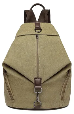 Image de Sac à dos en toile - Sac à dos de jour vintage - Sac bandoulière - Unie - Capacité inférieure à 20 litres - Couleur kaki foncé