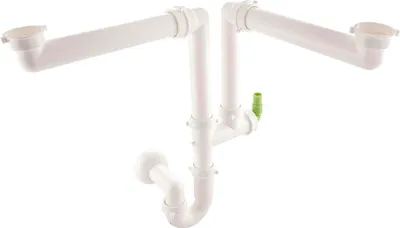 Produktbild von Siphon mit Ablaufverbindung, Raumsparsiphon, Kombi-Anschlusstülle 3/4"/1" für Waschmaschine/Geschirrspüler, 2-teilig, 40/50 mm, Kunststoff, DIN 19545