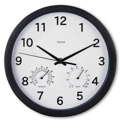 Image de Horloge murale "Malte", Ø 25 cm, av. therm./hygro., silenc., noir