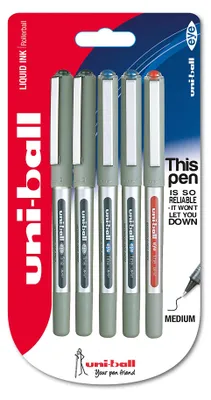 Imagen del producto de Bolígrafo UB-157 Eye Fine, tinta Uni Super en /azul/rojo, punta de 0,7 mm, paquete de 5 unidades – 5 unidades surtidas
