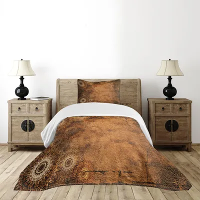 Produktbild von ABAKUHAUS Bräunen Tagesdecke Set, Gealterter alter Beschaffenheits-Druck-künstlerische Blumenmotiv-Weinlese-Polsterungs-Konzept, 170 x 220 cm, Braun Hellbraun Tan