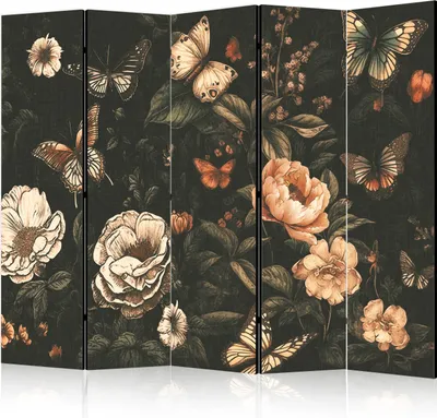 Obrázek produktu pro Oboustranný skládací paraván Květiny 225x172 cm 5dílný zelený