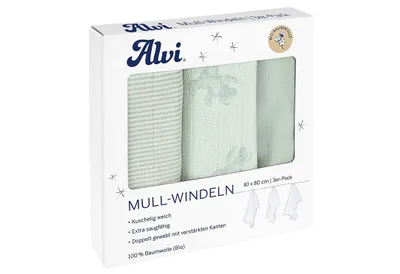 Produktbild von Alvi Mull-Windeln Teddy 1961 Mint 80x80 3 St.