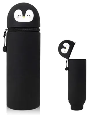 Produktbild von Weiches 2-in-1-Schulmäppchen aus Silikon – Etui mit Reißverschluss und Stifthalter im niedlichen Tierdesign für Buntstifte und Filzstifte, Uni