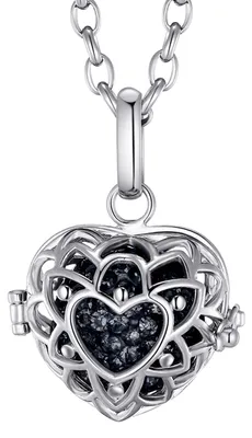 Produktbild von Morella® Damen Halskette Edelstahl 70 cm mit Herzform Anhänger und Klangkugel Zirkonia schwarz Ø 16 mm in Schmuckbeutel