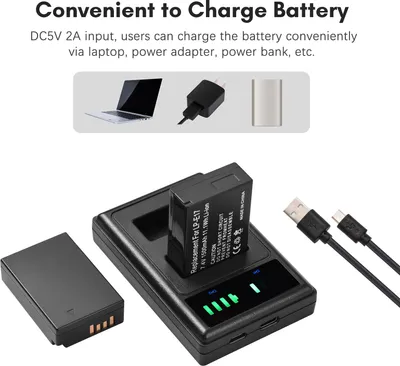 Image de LP-E17 Chargeur de batterie avec indicateurs LED + 2 batteries 7,4 V 1500 mAh Câble de charge USB de remplacement pour les appareils photo Canon EOS 200D/ 750D/ 760D/ 800D/ 8000D/ M3/ M6/ T6i