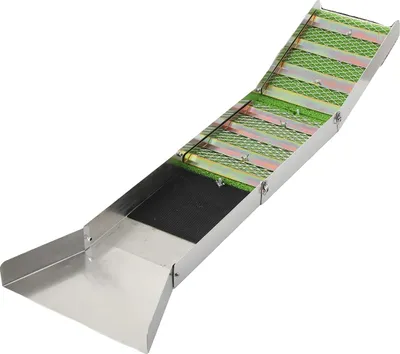 Imagen del producto de Canal de lavado de oro, con 50 pulgadas de largo, 9 pulgadas de ancho y 2,6 pulgadas de alto, fabricado en aleación de aluminio, con rejillas removibles