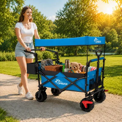 Produktbild von SAMAX Faltbarer Bollerwagen Offroad mit Dach - Blau